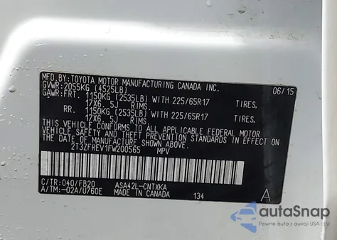 2015 Toyota Rav4 Le из США, поврежденный, VIN 2T3ZFREV1FW200565